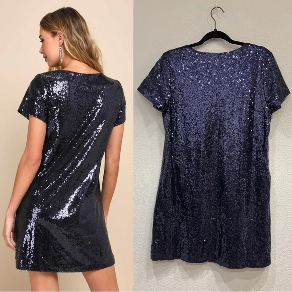 NWOT‎ Lulus Light Up the Night Navy Blue Sequin Shift Dress - Picture 3 of 9